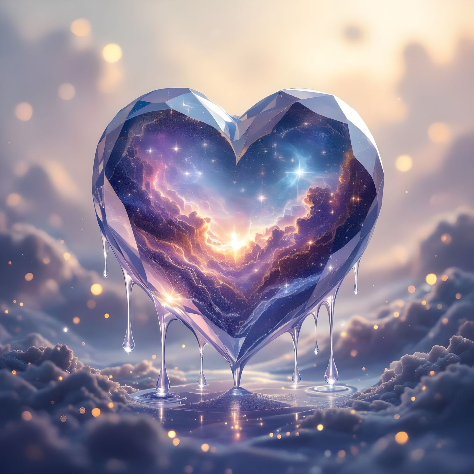 Crystal Heart Bleeding Starlight in Cosmic Dreamscape