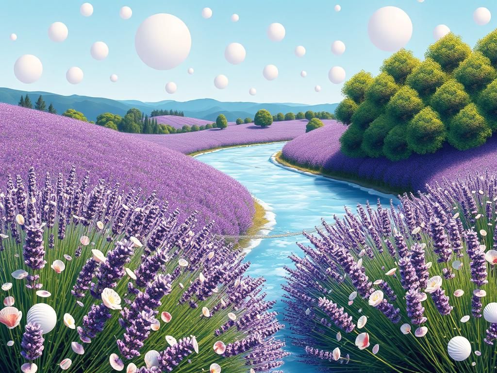 Kaleidoscopic Lavender Field Inspired by Murakami
