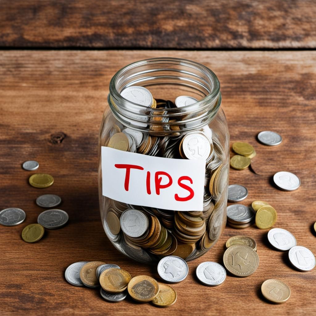 Nearly Empty Tip Jar with Handwritten Label