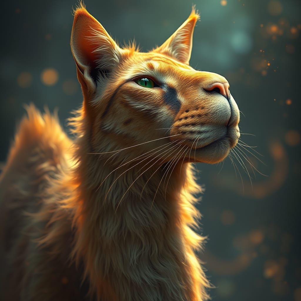 Ethereal Feline Camel Hybrid in Art Nouveau Style