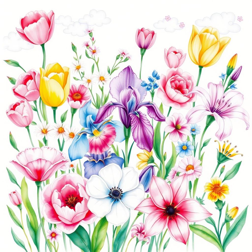 Spring Florals in Vibrant Watercolor