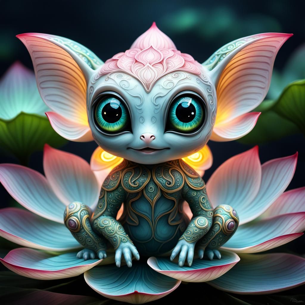 Cute Luminous Lotus Creature in Surreal Style