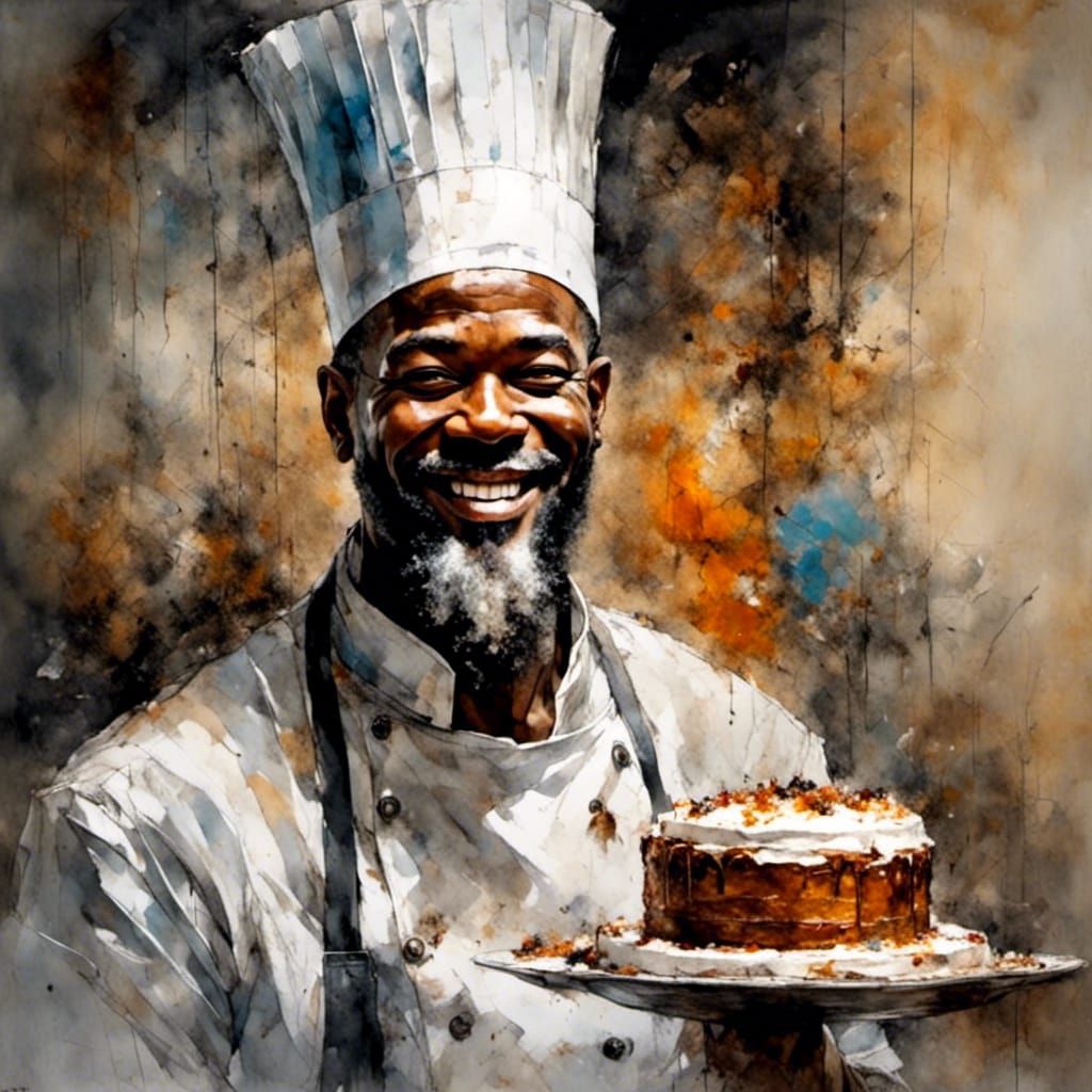 Smiling Black Chef with Frosted Cake