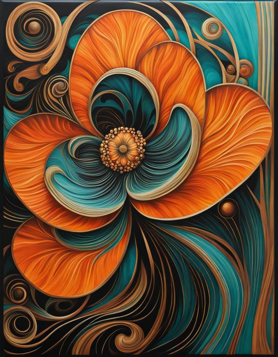 Abstract Flower Painting in Art Nouveau Style