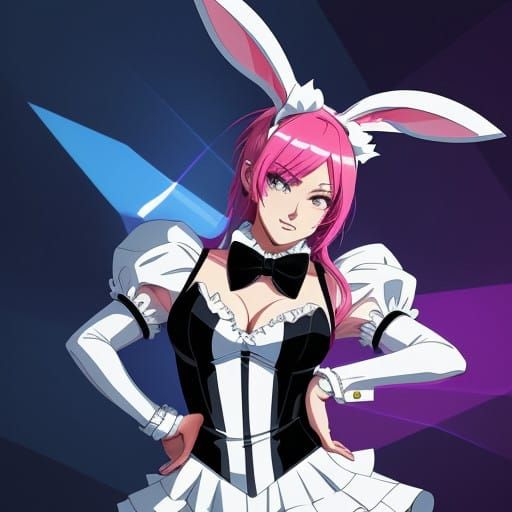 Anime Bunny Girl Posing in Dynamic Flat Color Style