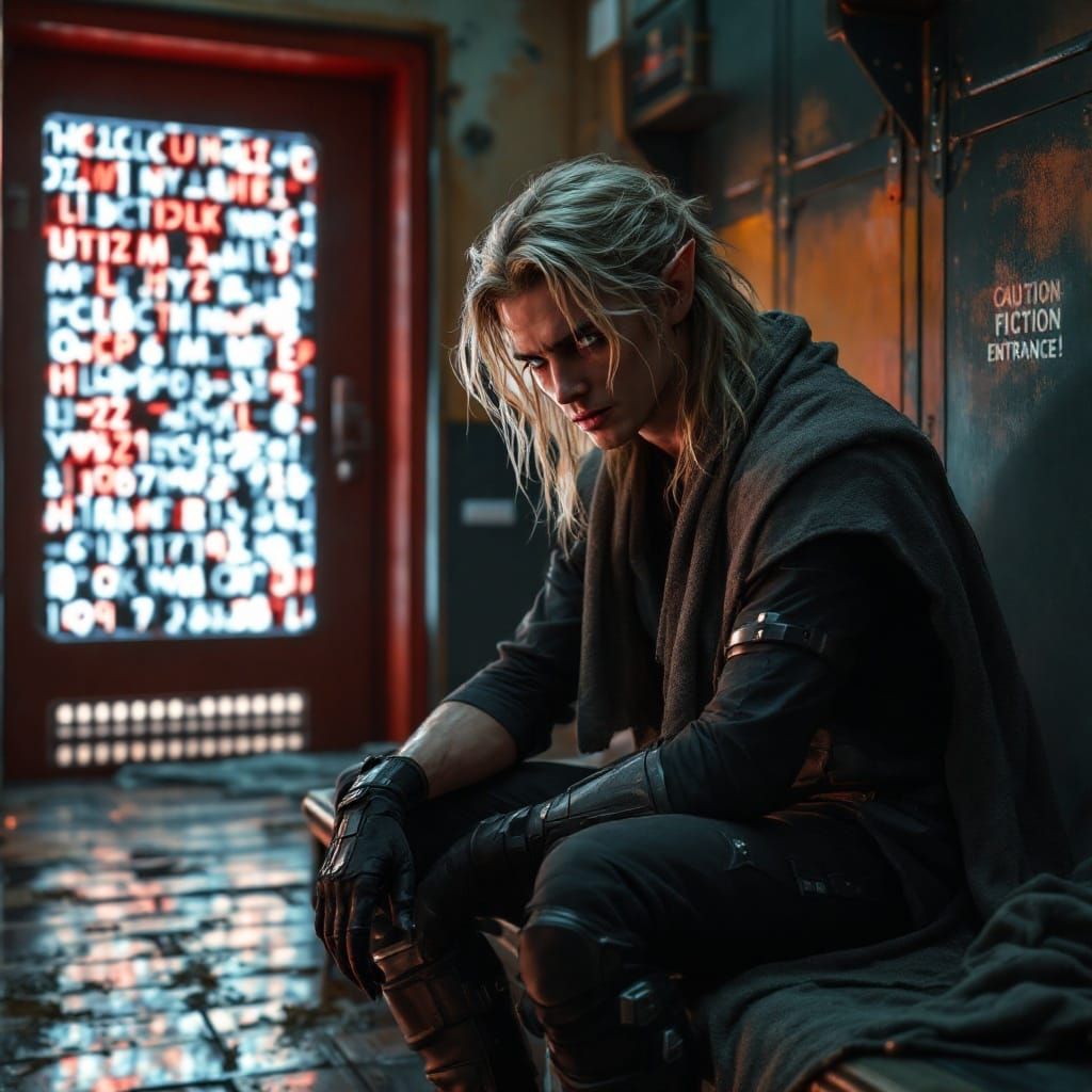 Ethereal Teenage Elf Exhaustion in High-Tech Haptic Coverall