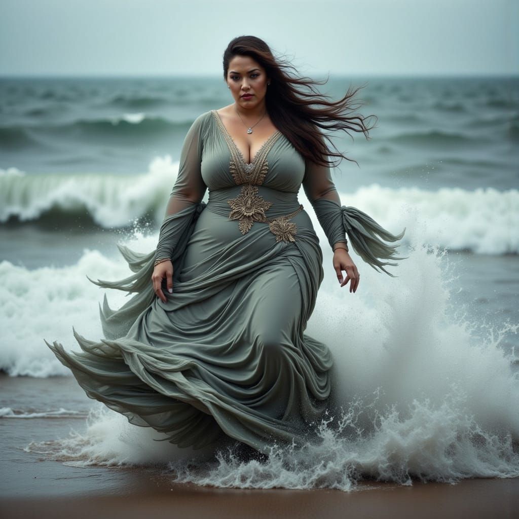 Ethereal Goddess Emerging from Turbulent Waves