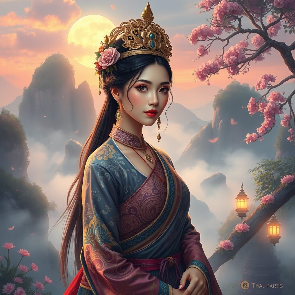 Ethereal Thai Heroine in Mystical Scenery