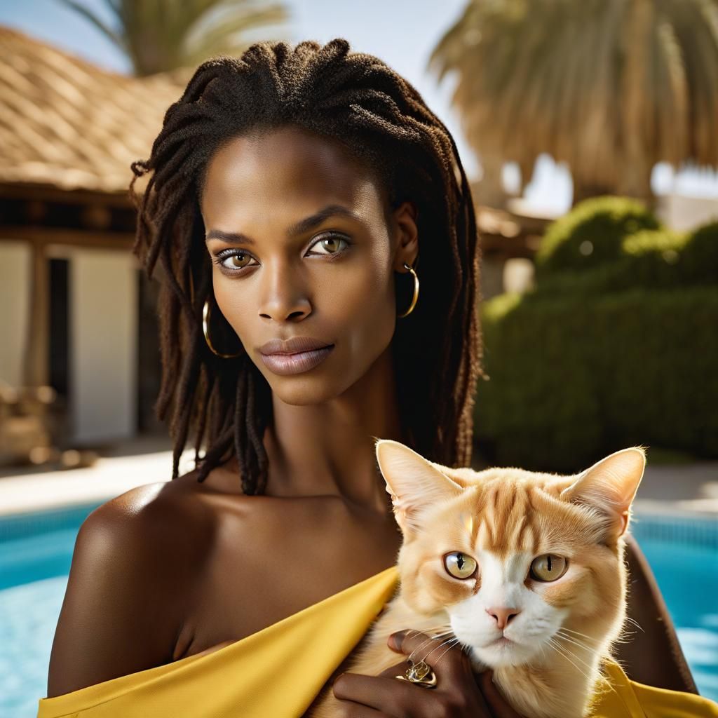 Nubian Model with Cat Portrait Photography