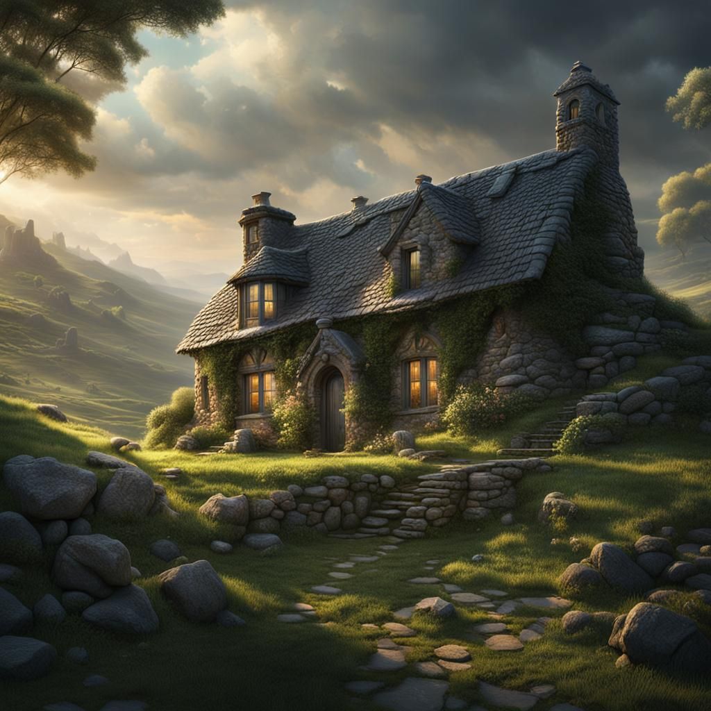 Stone Cottage in Hidden Valley: Digital Matte Painting