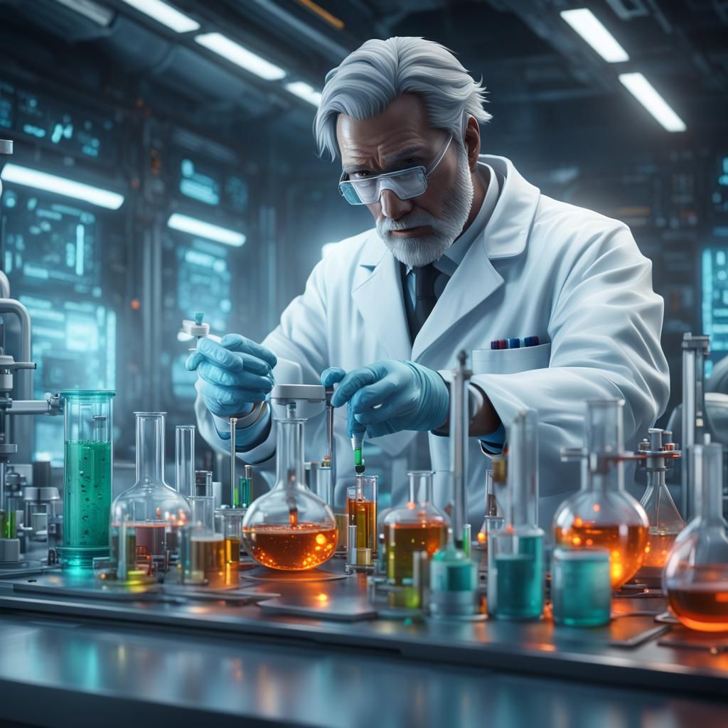 Futuristic Scientist in Lab, Photorealistic Digital Art