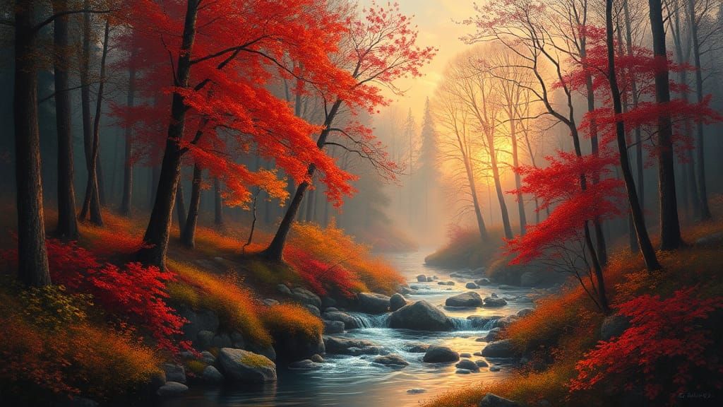 Autumn Forest Stream in Dreamscape Style