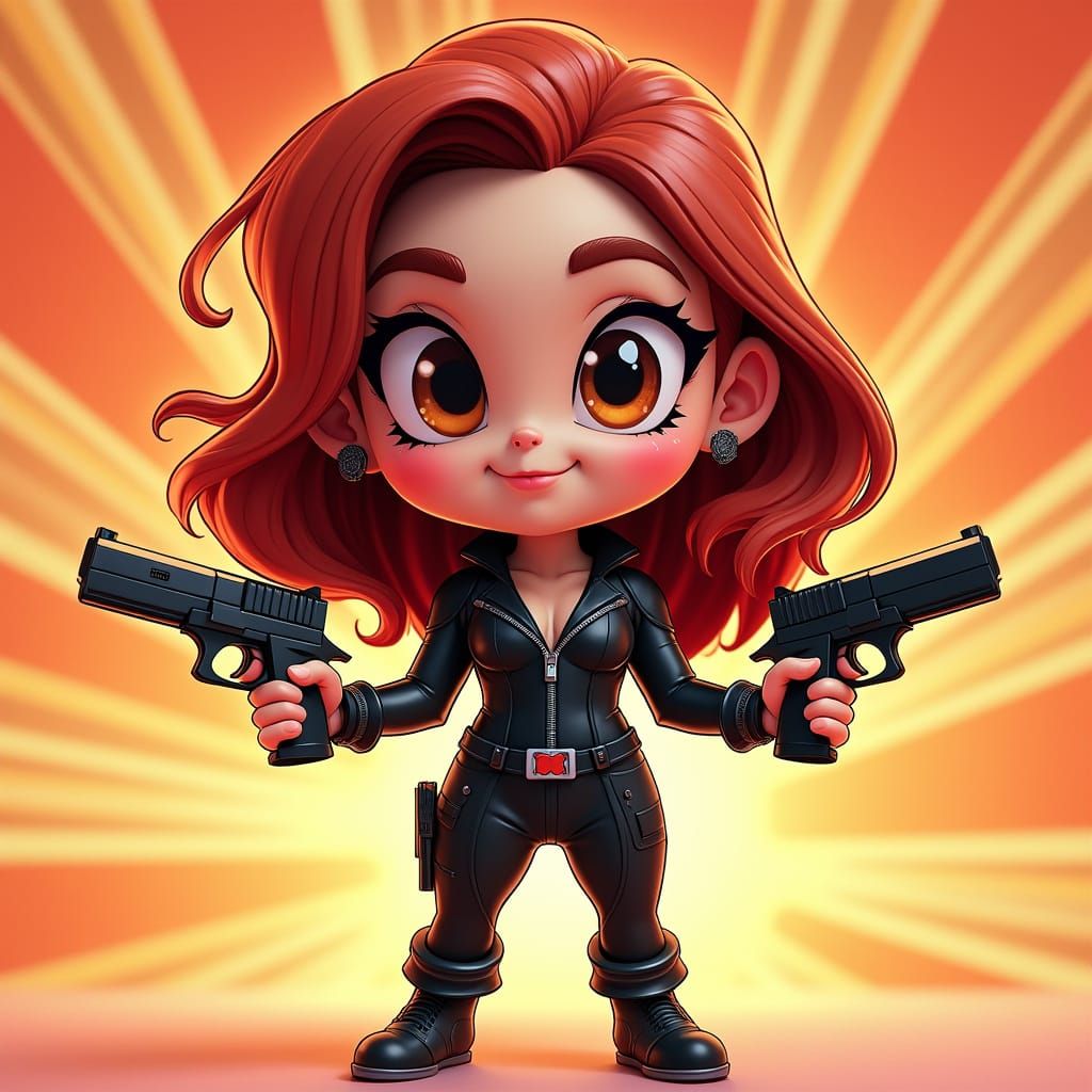 Chibi Black Widow Superheroine in Colorful Comic Book Style