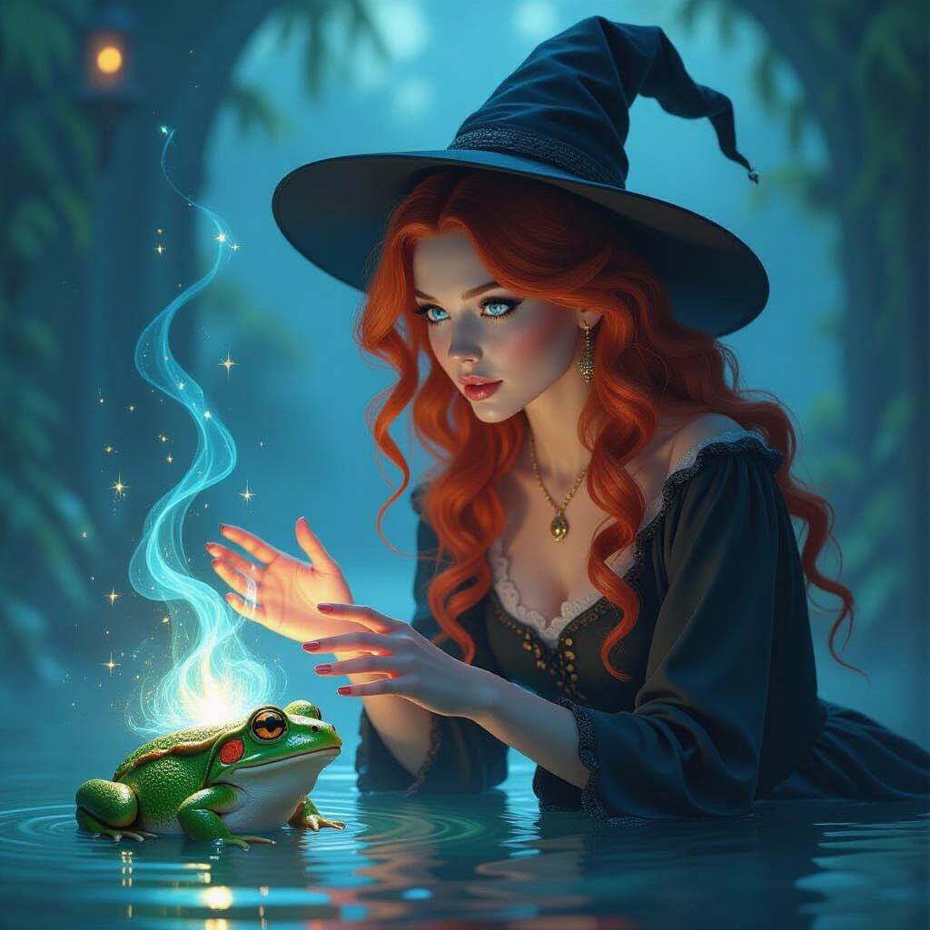 Redheaded Witch Transforms Suitor into Frog