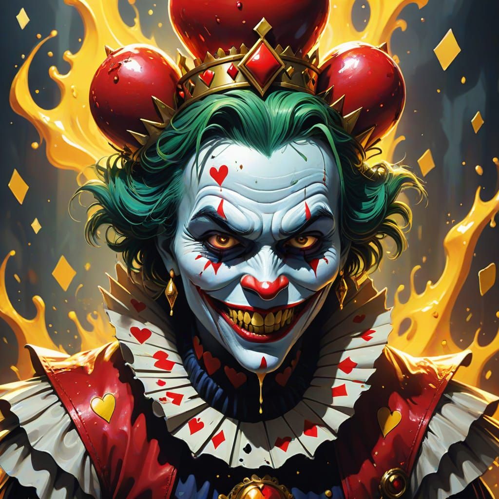 Surreal Queen of Hearts and Joker Card Concept Art