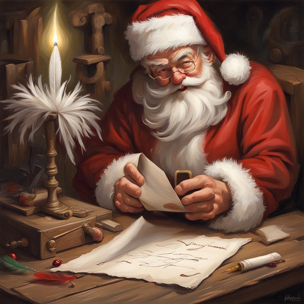 Sinister Santa Claus Writing Letter in Baroque Style