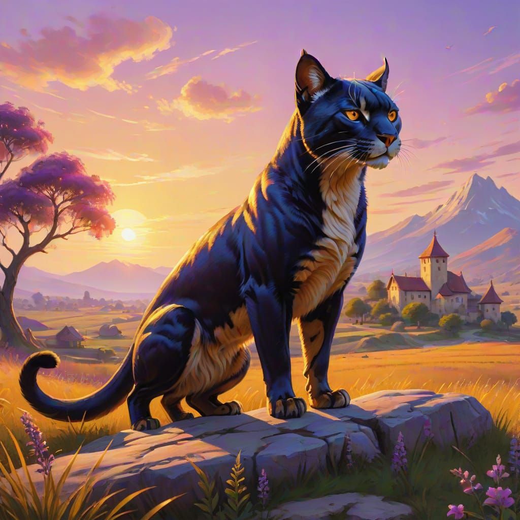 Majestic Fioletova Pantera in Vibrant Oil Painting