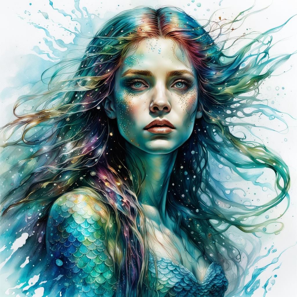Iridescent Mermaid Underwater Fantasy Art