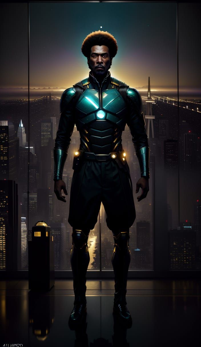 Futuristic Man & Woman Silhouetted at Penthouse Window