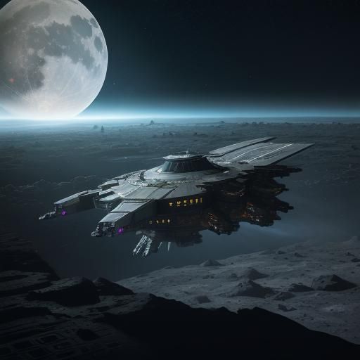 Futuristic Moon City with Starship in Hyperrealism