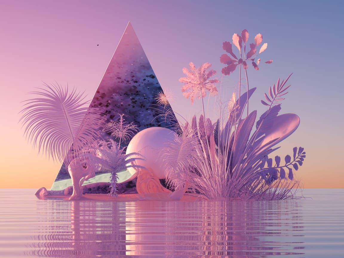 Surreal Beach Landscape with Extraterrestrial Life