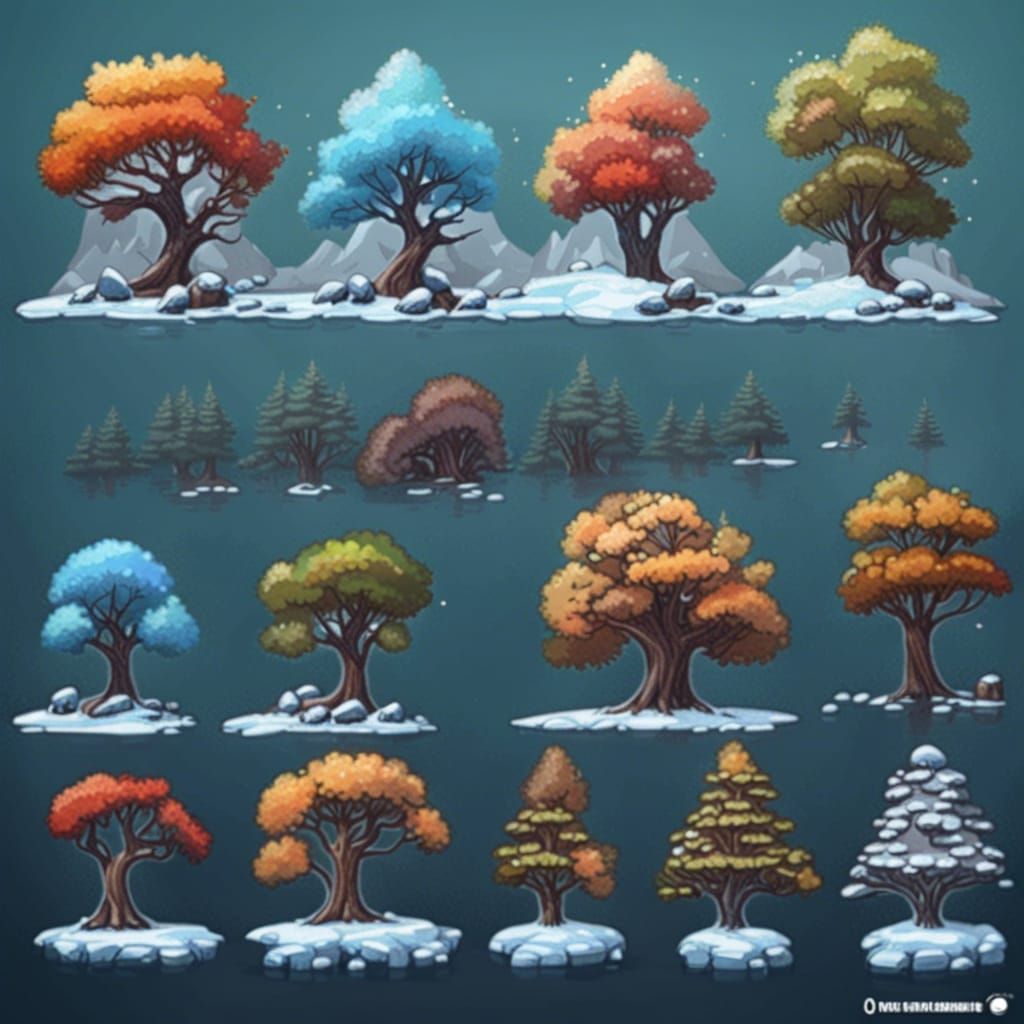 2D Game Sprite Sheet Winter Landscape Art