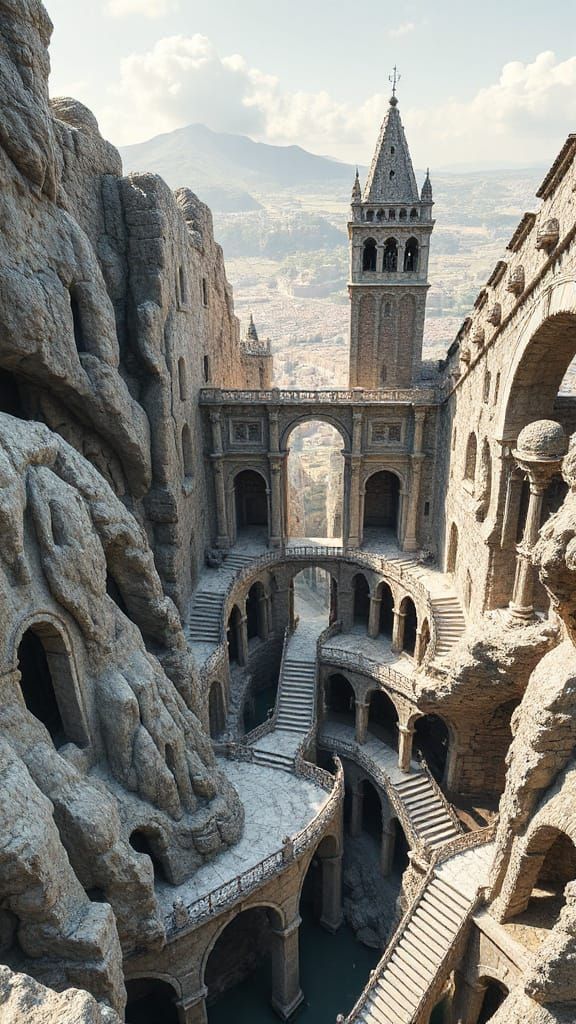 Mind-Bending Escher-Inspired Labyrinth in Intricate Detail