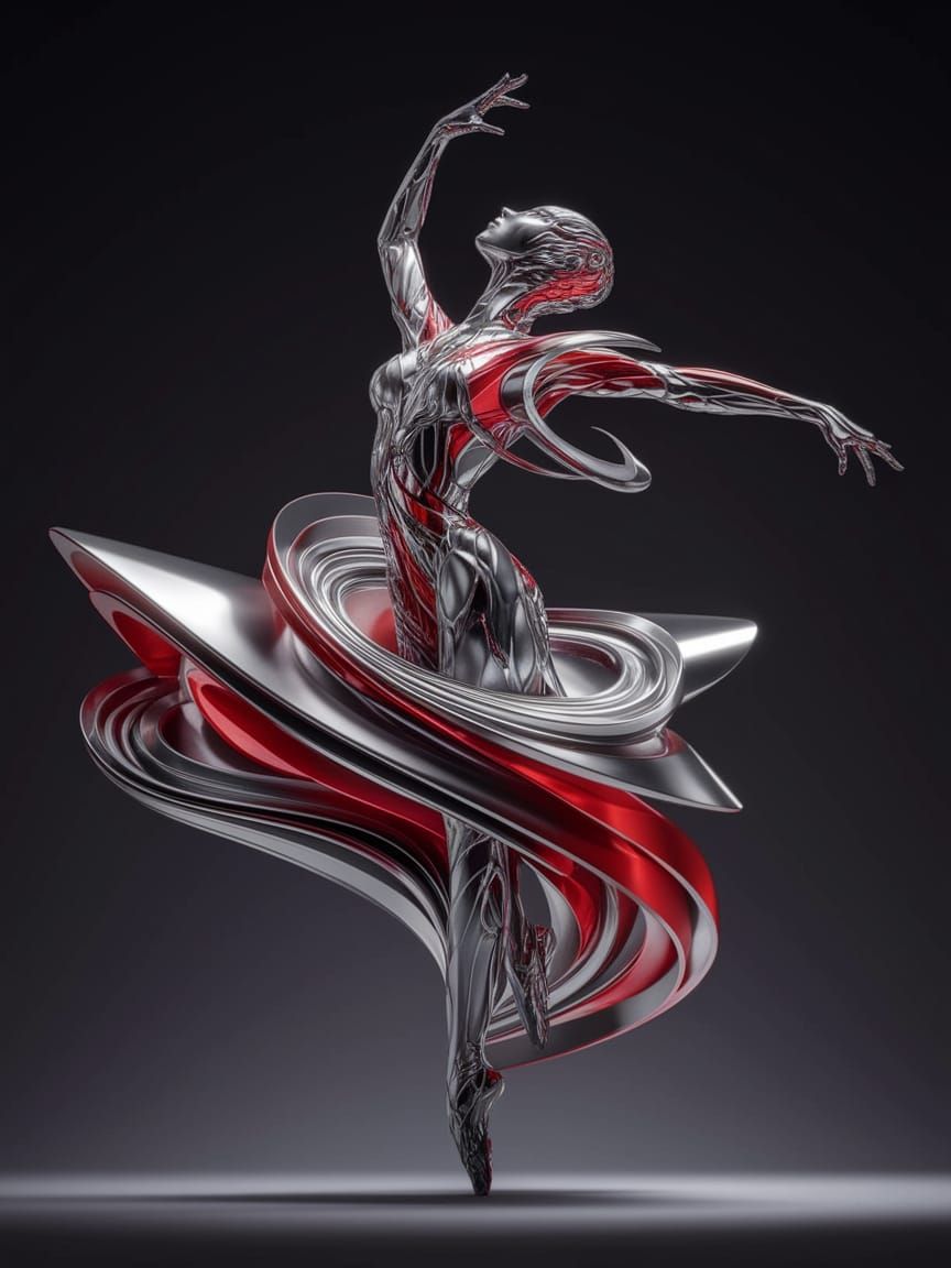 Ethereal Metallic Dancer in Art Deco Style