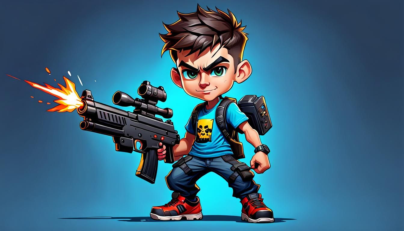 Boy Gamer Caricature Ready for War
