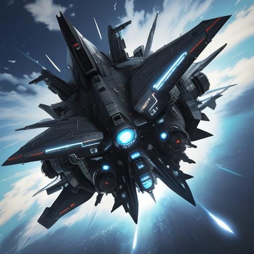 Anime Spaceships Dogfight in a Blue Sky