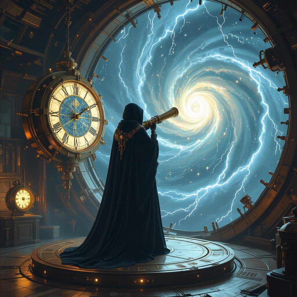 Steampunk Timekeeper in Celestial Observatory