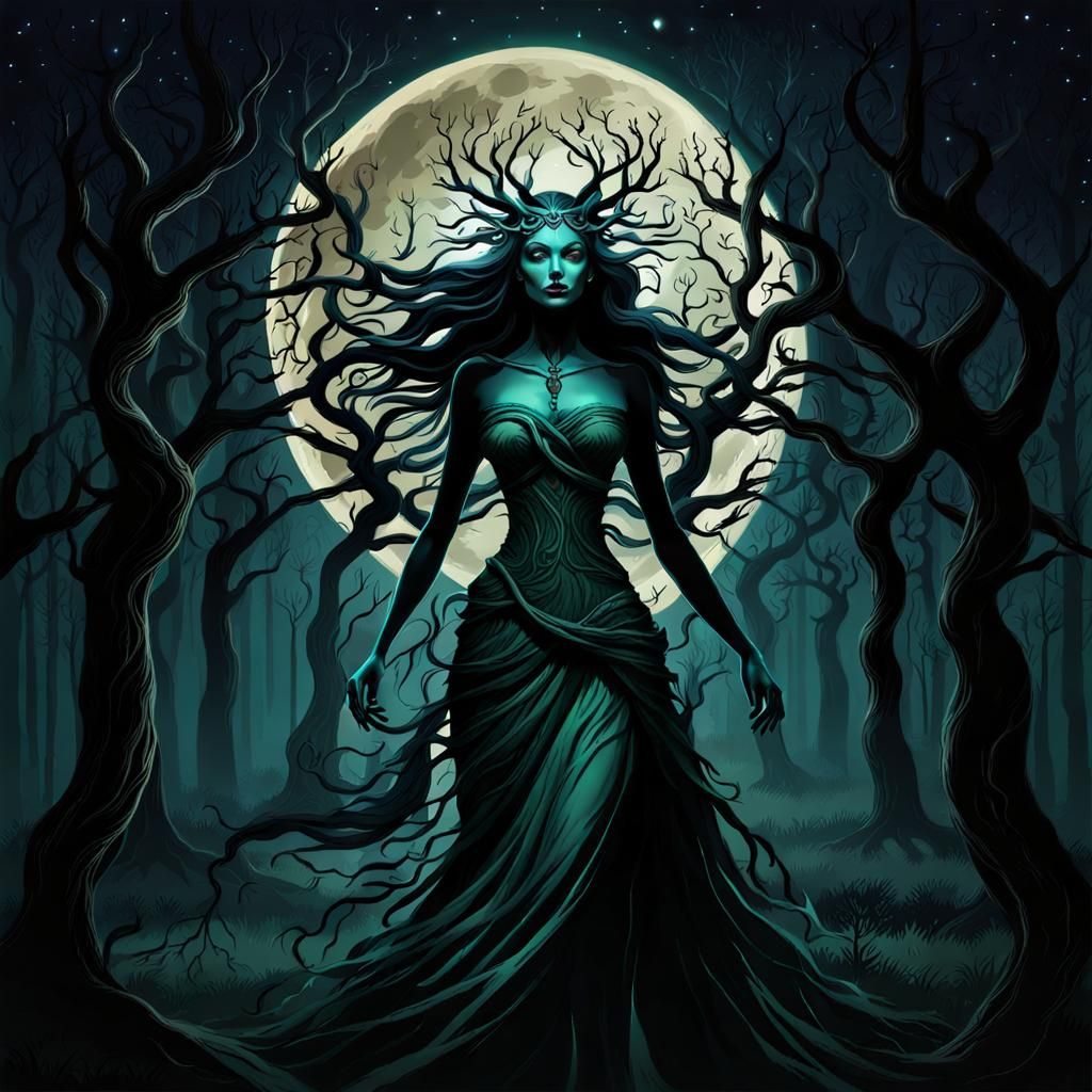 Mystical Forest Goddess in Moonlight