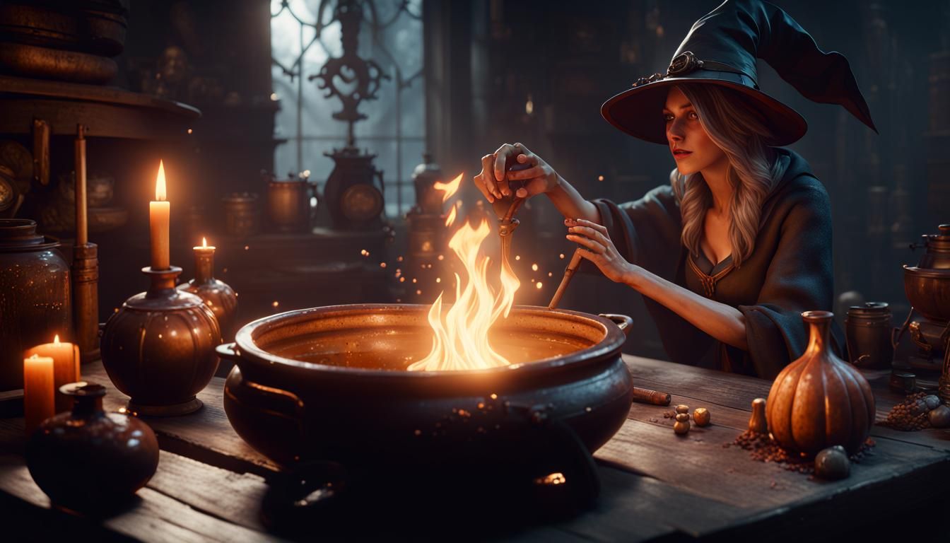 Witch's Cauldron: 3D Game Cinematic Scene