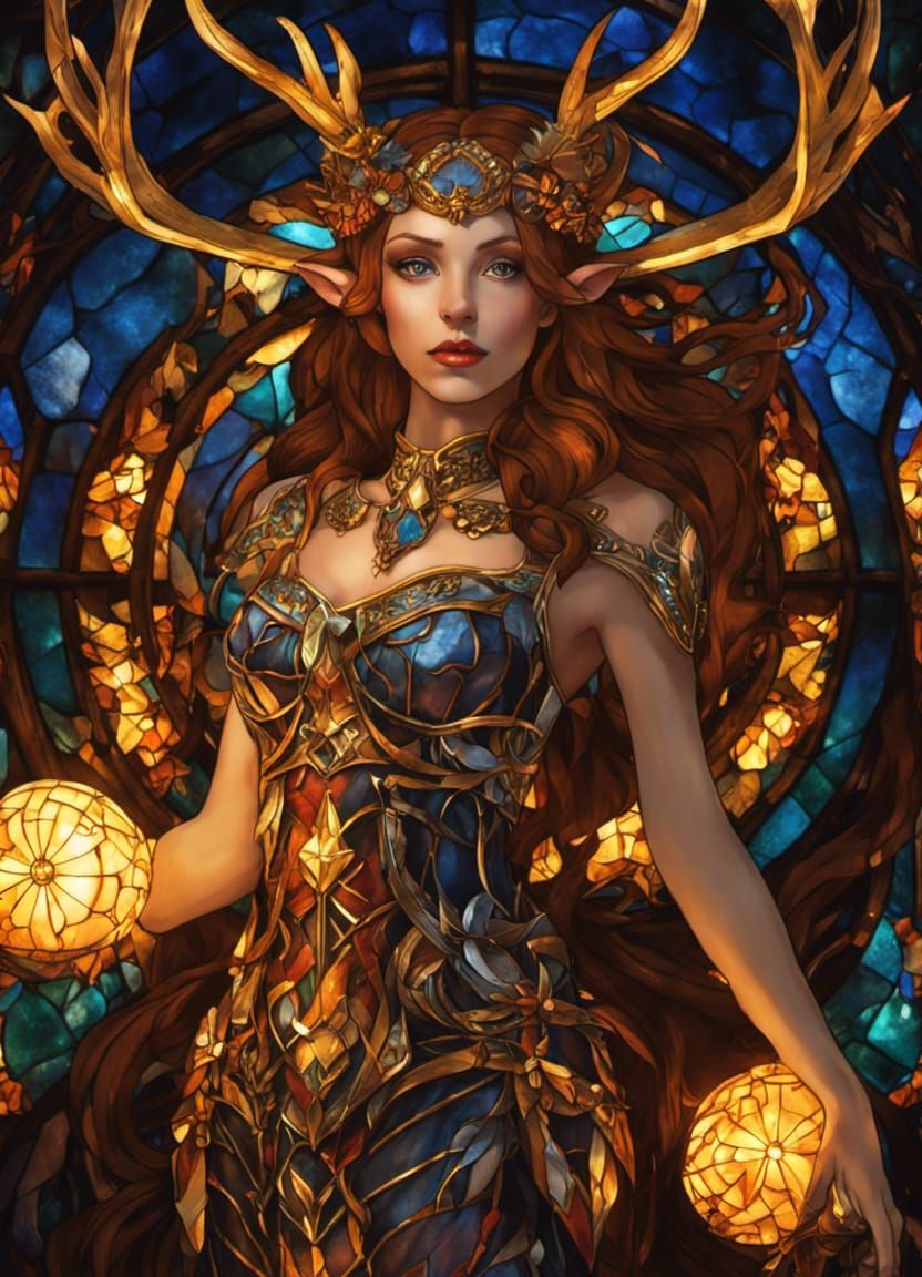 Stained Glass Faun Warrior in Autumnal Light