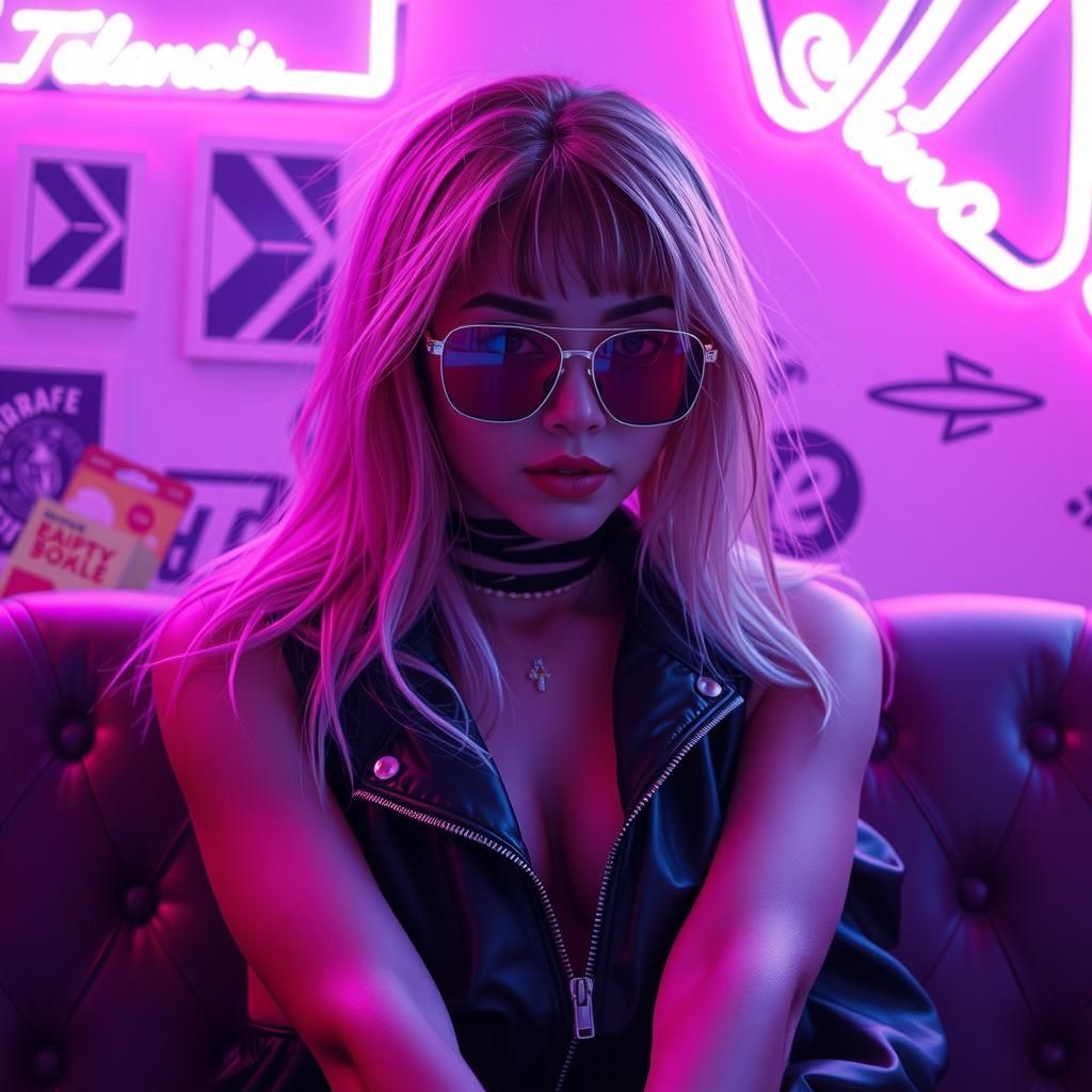 Elderly Woman in Synthwave Neon Retro Style