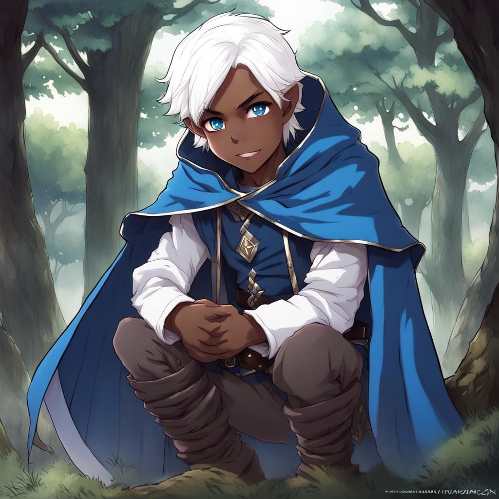 Halfling Ranger with White Hair in Anime Style