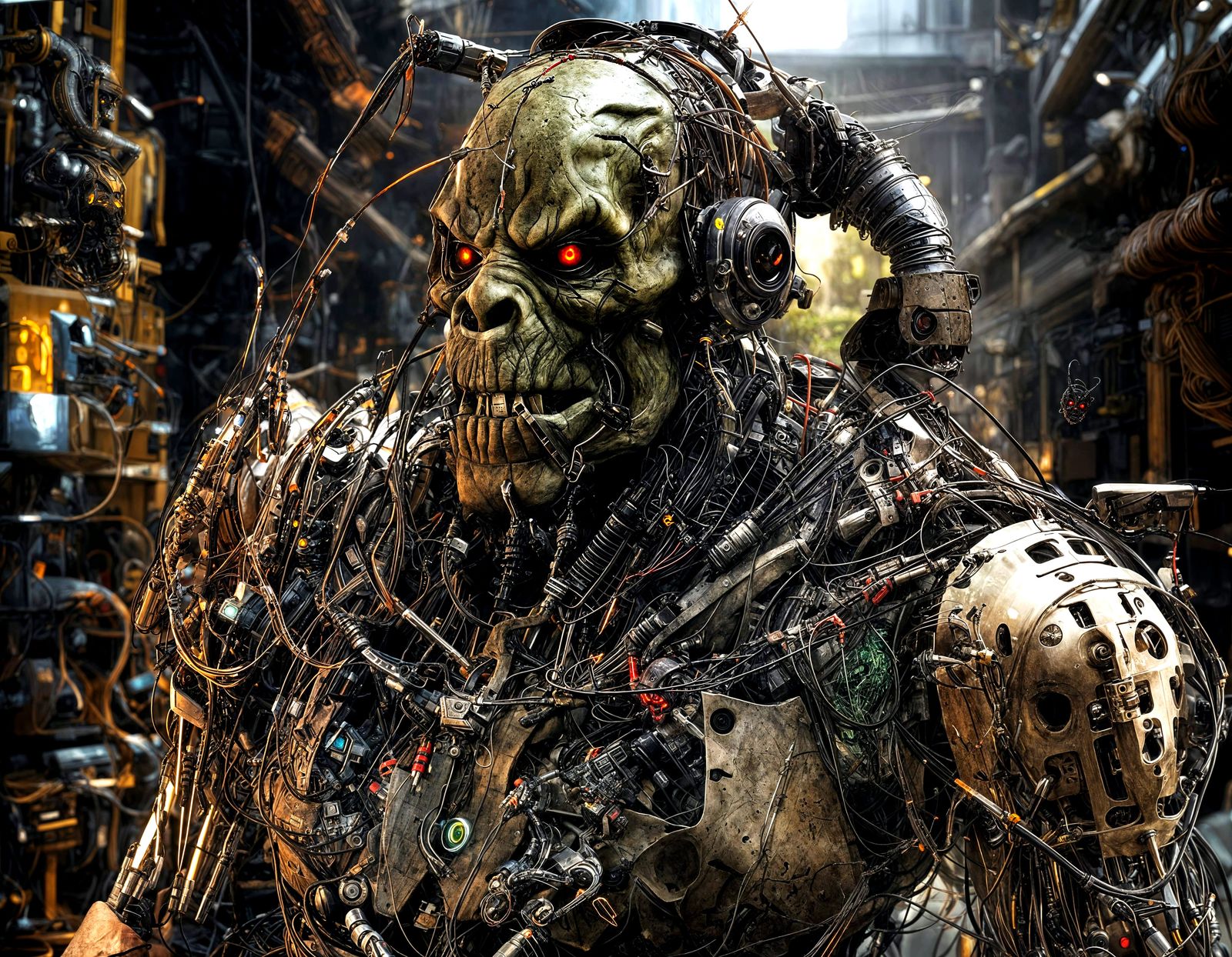 Biomechanical Warrior in a Cyberpunk Uprising