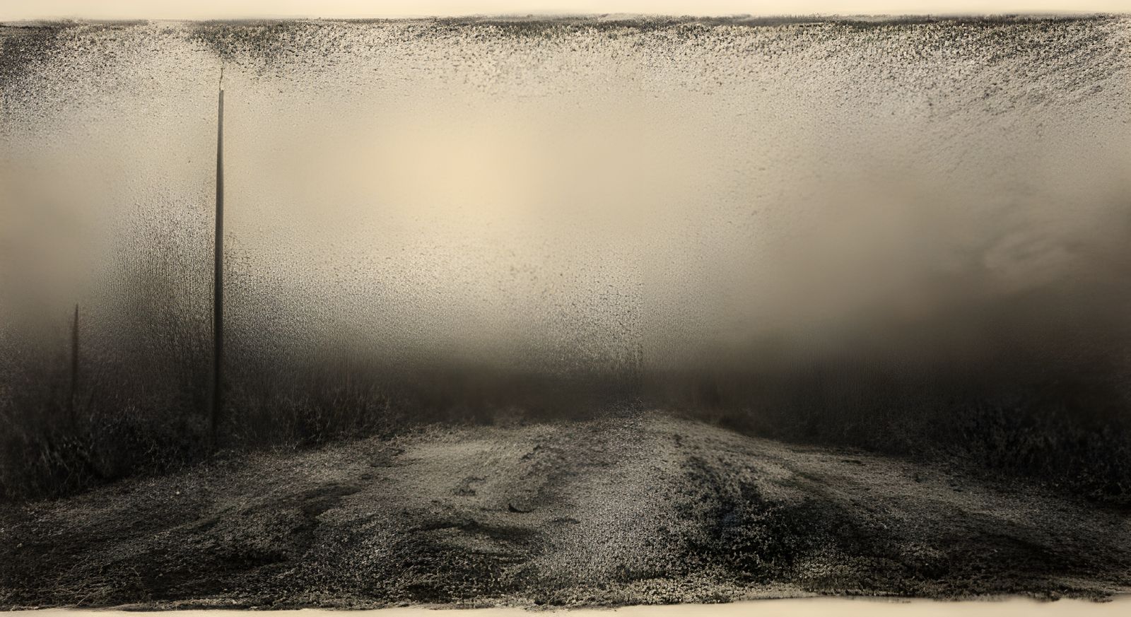 Post-Apocalyptic River Landscape in Charcoal Drawing