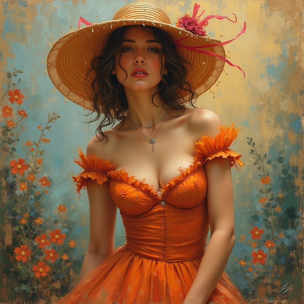 Elegant Woman Portrait in Art Nouveau Style