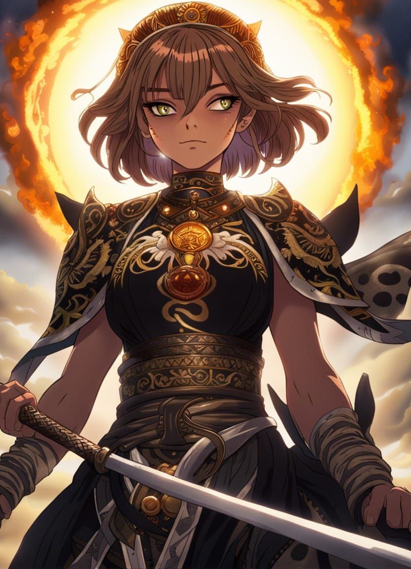 Beautiful Cat Girl with Knight in Ukiyo-e Style