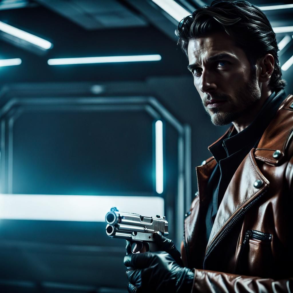 Handsome Galactic Agent with Silver Gun