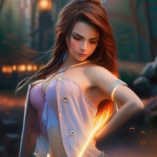 Tomboy Girl Smiling in Detailed Matte Painting