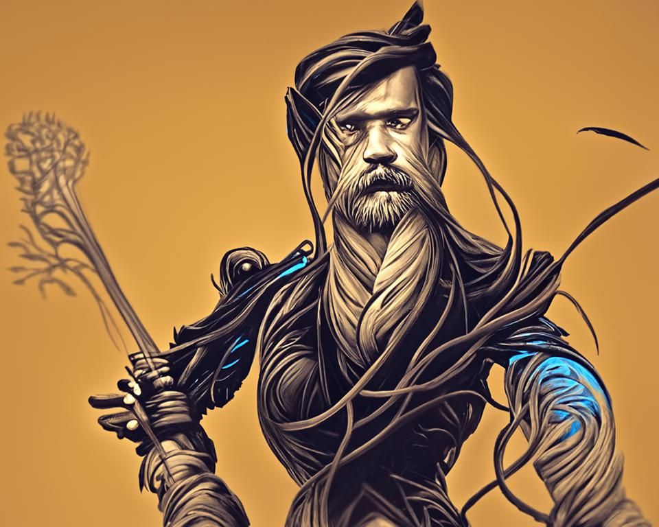 Digital Black Paper Art: Benalish Hero Female Warrior