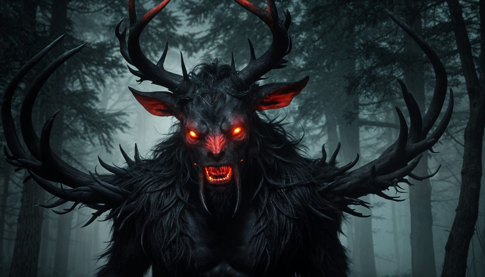 Whimsical Wendigo in Foggy Forest