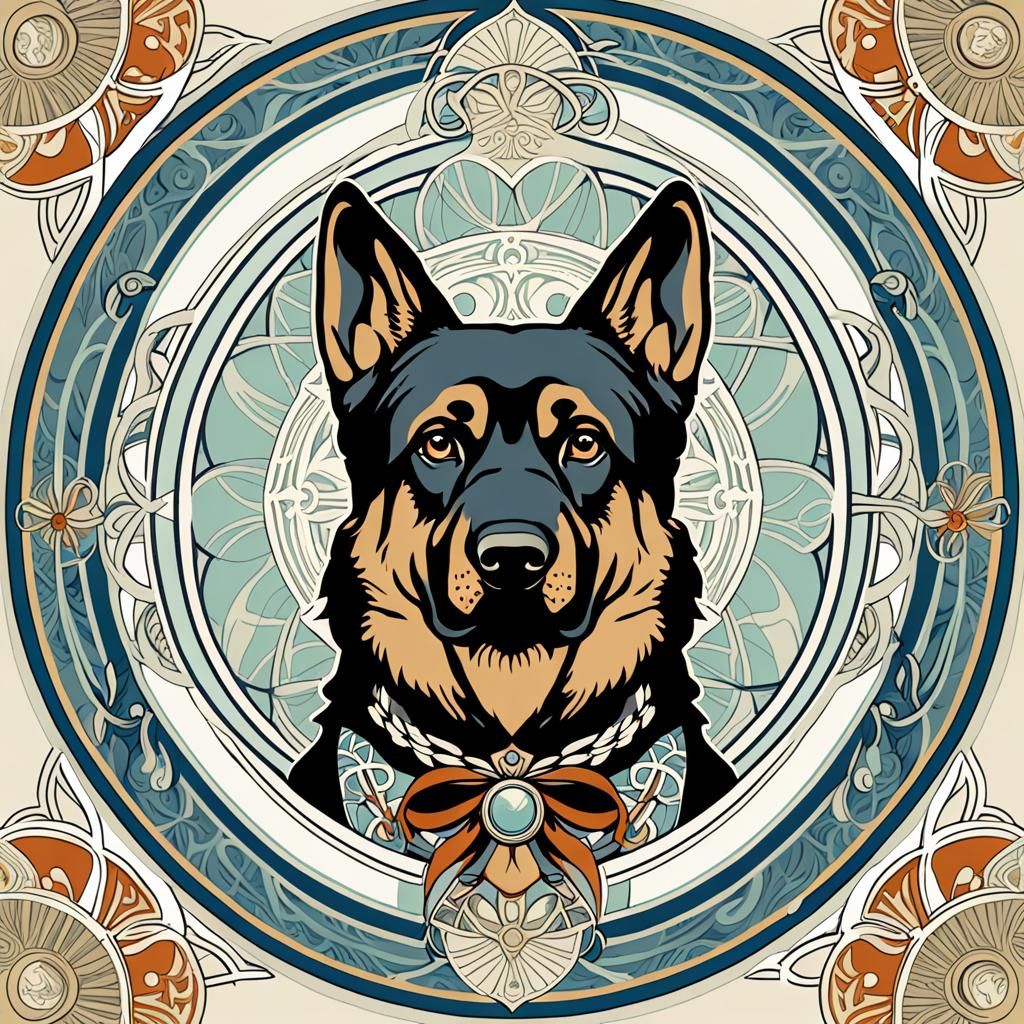 Art Nouveau Nautical Pattern with German Shepherd