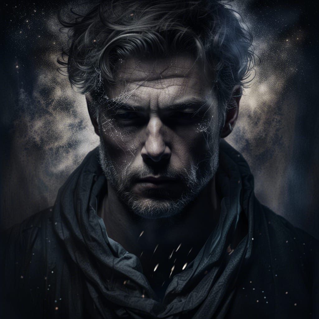 Ethereal Man Contemplates Life's Struggles