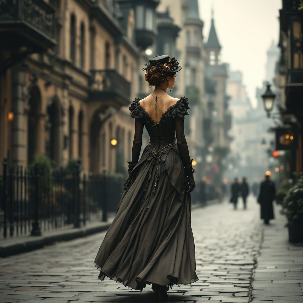 Steampunk Lady Strolls Victorian Boulevard
