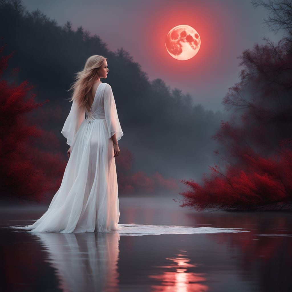 Ethereal Spirit Under Blood Red Moon