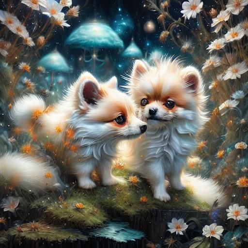 Cream Ginger Pomeranian Puppy: Detailed Fantasy Art