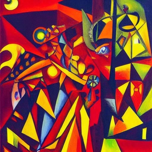 Vampire with Lantern in Cubist-Futurist Style